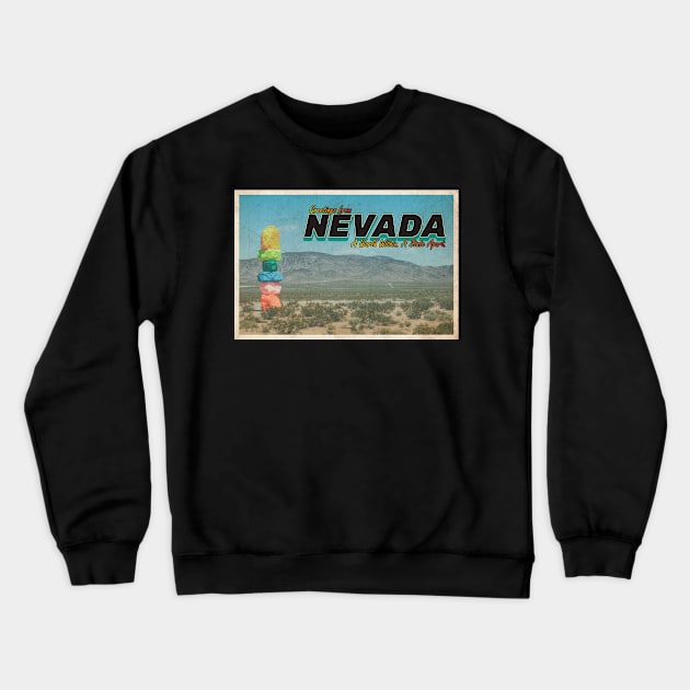Greetings from Nevada - Vintage Travel Postcard Design Crewneck Sweatshirt by fromthereco